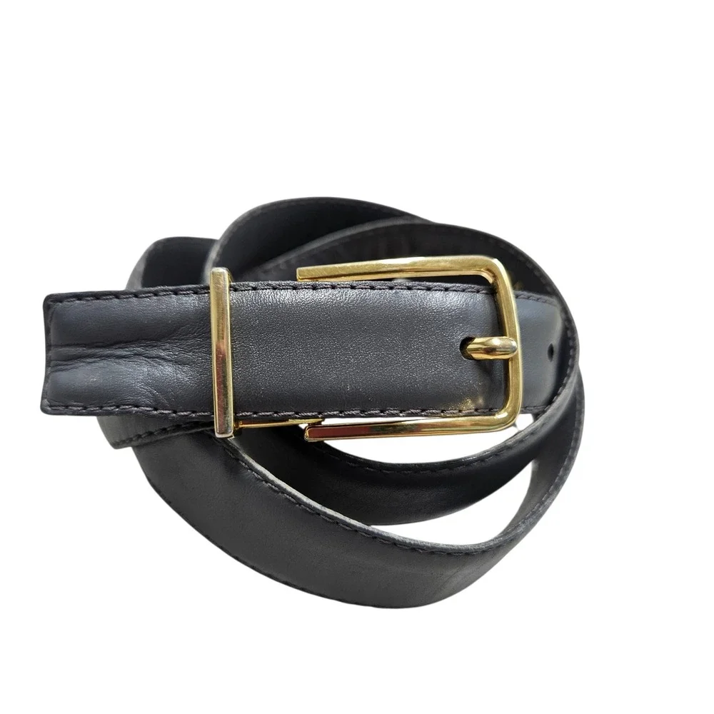 Womens Vintage Gray Leather Belt Gold‎ Buckle 34 Harness Leather Made in USA